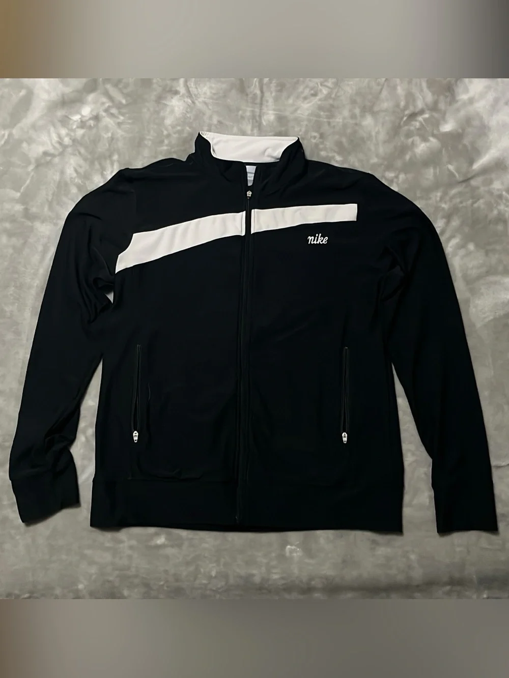 Vintage Nike Full Zip Track Jacket Youth M (8-10) Black White Script